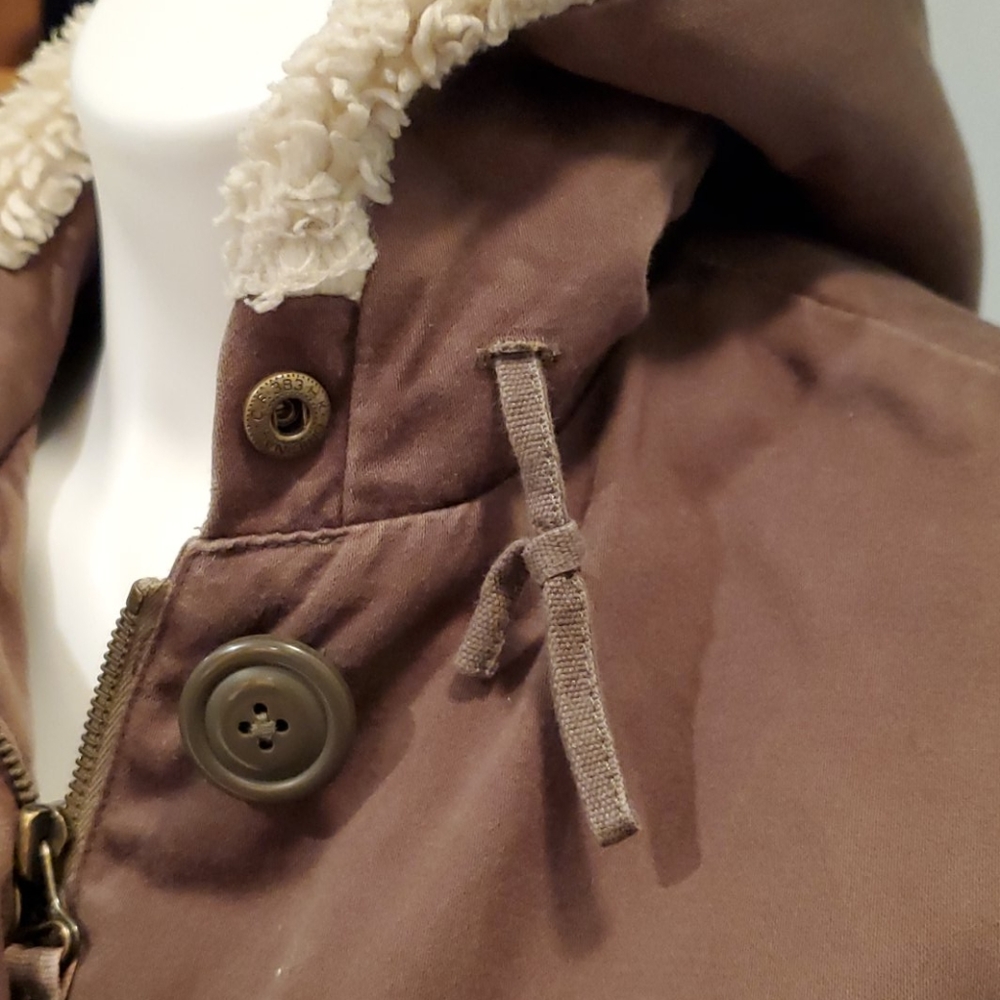 J Crew Brown Utility Coat with Sherpa Hood - Picture 6 of 14